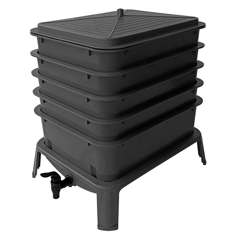 Compost Bin - 頑丈な50L 5段式ワームファームコンポスター 室内/屋外用 バーミコンポスト容器 庭やキッチンの生ゴミリサイクル用 有機肥料製造用