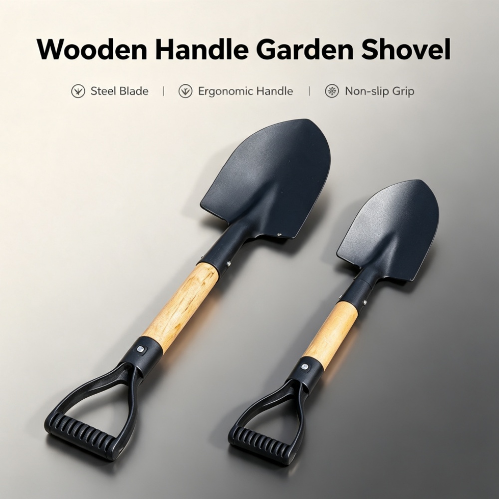 Gardening Tools Wooden - 天然木製ハンドル付き防錆鋼製シャベル、尖った園芸用スコップ、人間工学に基づいた滑り止めハンドツール