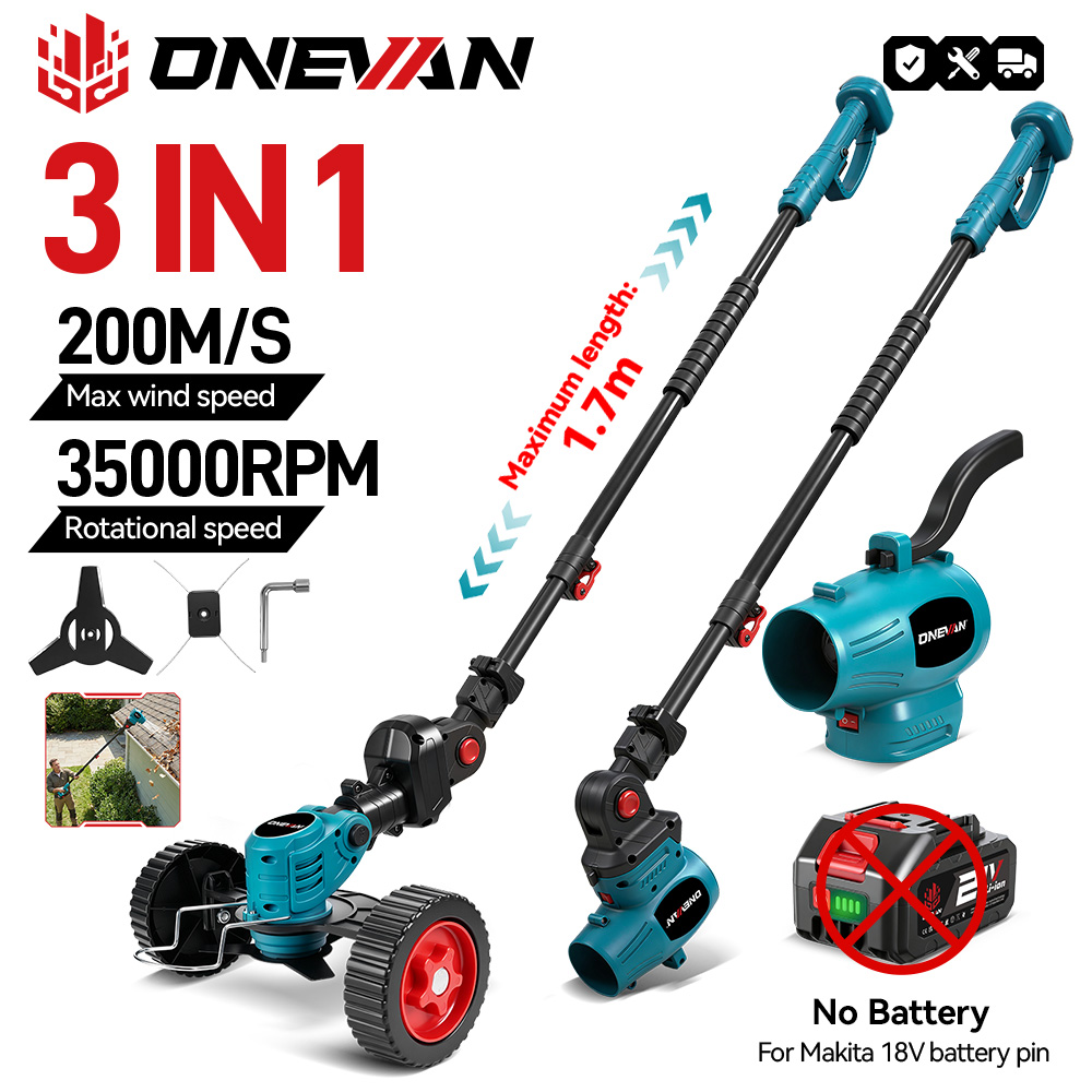Gardening Tools Battery Powered - ONEVAN 3IN1 2500W電動芝刈り機、ブロワー機能付き、コードレス草刈り、庭掃除用電動工具、マキタ18Vバッテリーピン対応