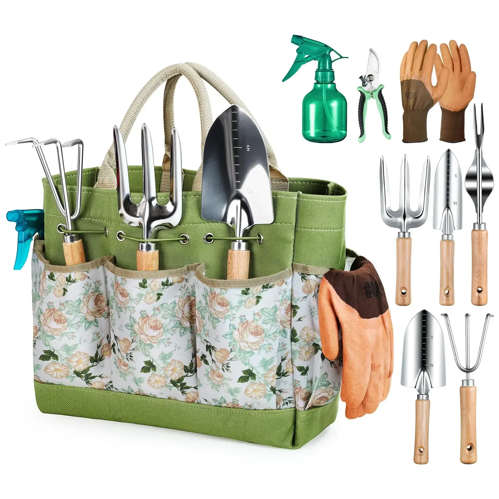 Gardening Tools Gloves - 頑丈なガーデニングハンドツール、耐久性のあるオーガナイザーハンドバッグ、防錆コンビネーション、ガーデンツールセット、9個