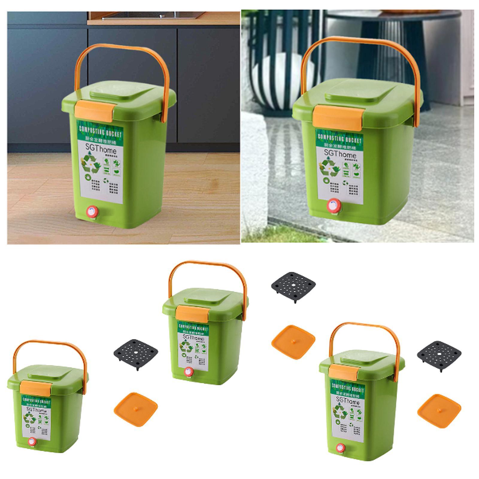 Compost Bin - 室内堆肥容器 キッチン生ゴミ堆肥バケツ ハンドル付き蓋付き 密閉発酵槽 バルコニー、中庭、庭に最適