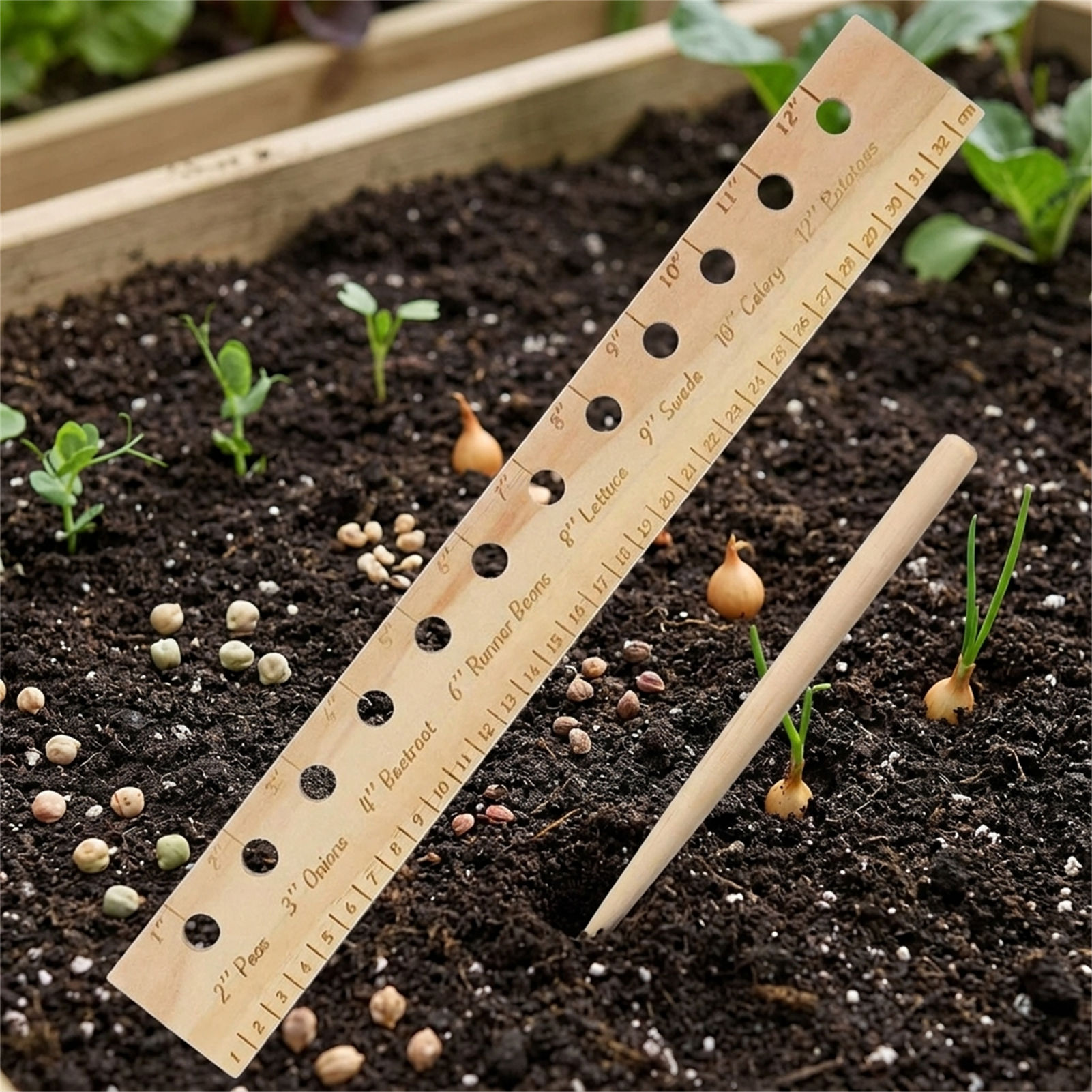 初心者向けの木製植栽定規、種間隔ツール、精密マーキングデバイ - Gardening Tools Wooden のレビューと価格