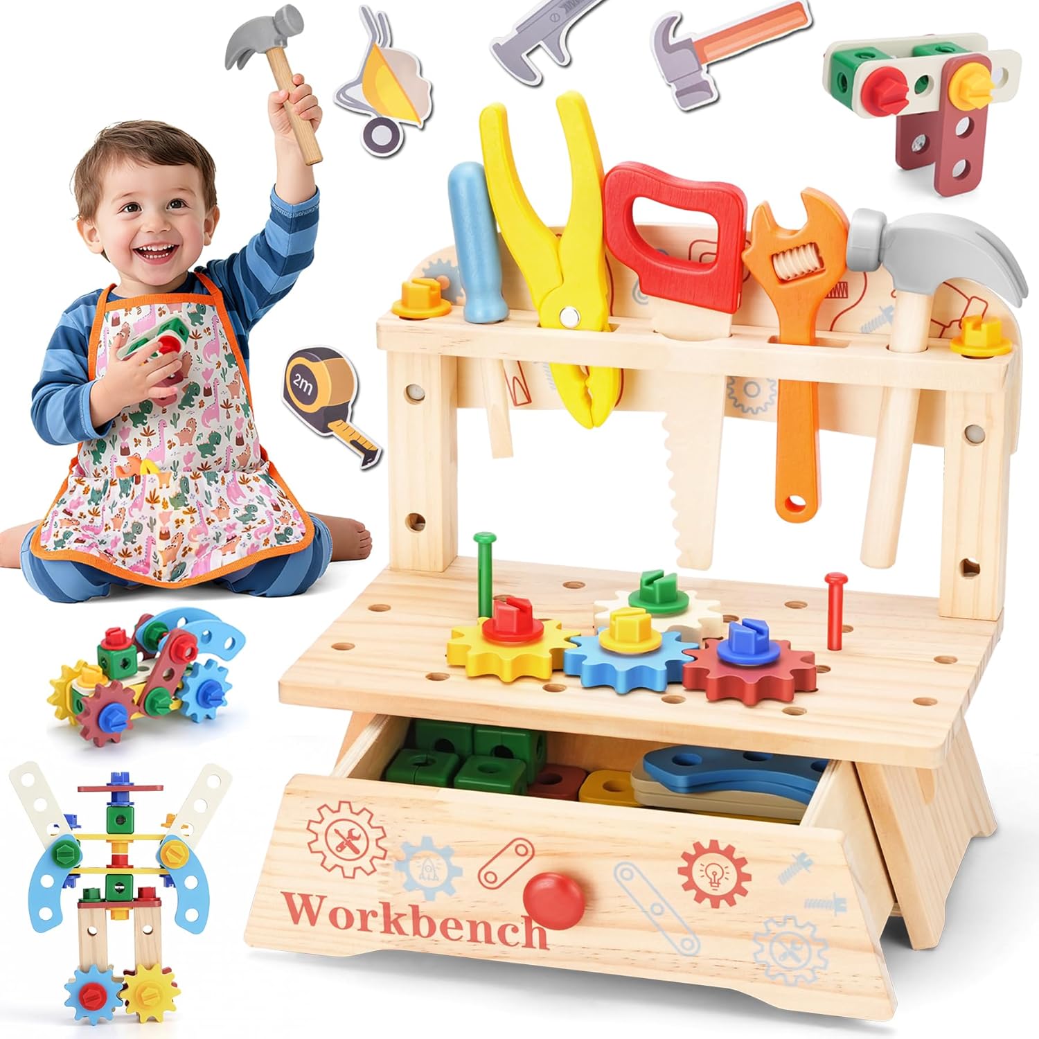 子供用木製ツールベンチ、モンテッソーリ教育ごっこ遊び建設玩具 - Gardening Tools For Toddlers のレビューと価格