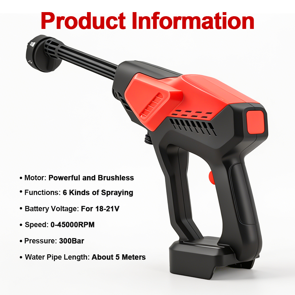 300Bar ブラシレス高圧洗車機強力なコードレス水鉄砲 6 - Gardening Tools Battery Powered のレビューと価格