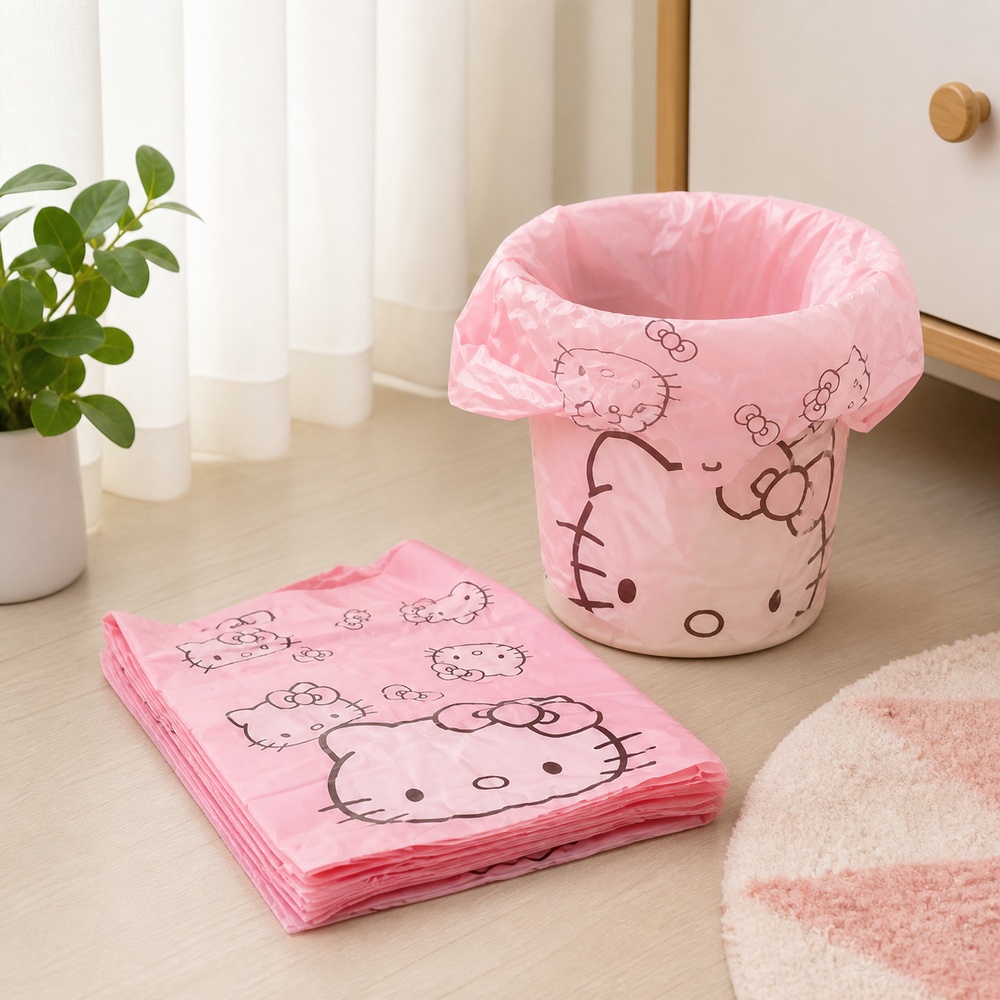 ピンクの漫画猫柄プリントベスト型ゴミ袋 50枚入り 30x5 - Compost Bin のレビューと価格