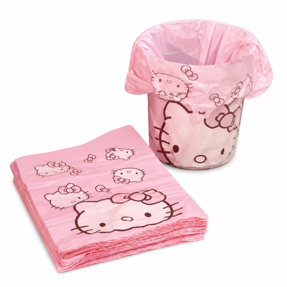 ピンクの漫画猫柄プリントベスト型ゴミ袋 50枚入り 30x5 - Compost Bin のレビューと価格