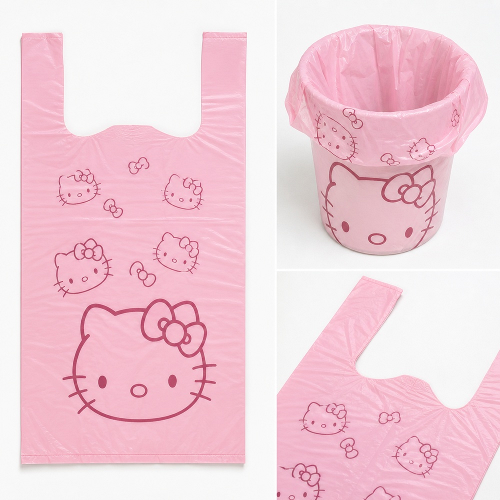 ピンクの漫画猫柄プリントベスト型ゴミ袋 50枚入り 30x5 - Compost Bin のレビューと価格