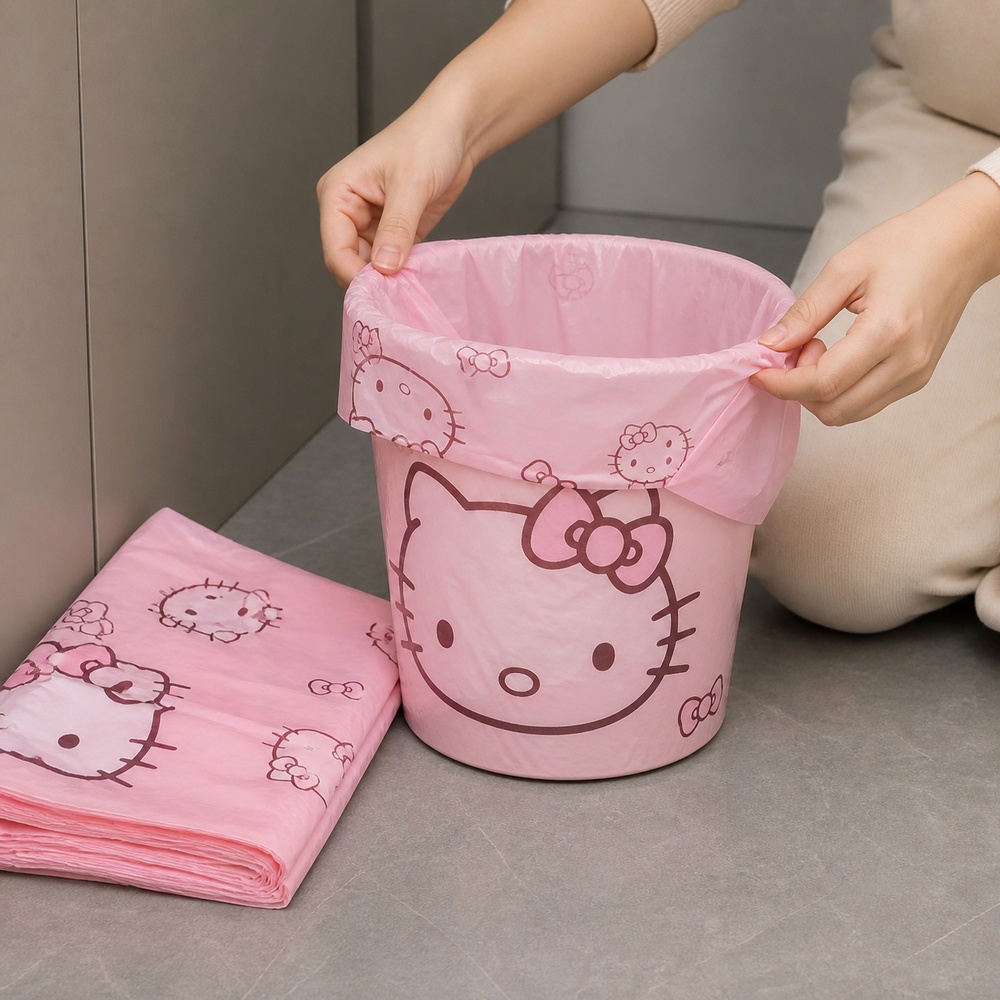 ピンクの漫画猫柄プリントベスト型ゴミ袋 50枚入り 30x5 - Compost Bin のレビューと価格