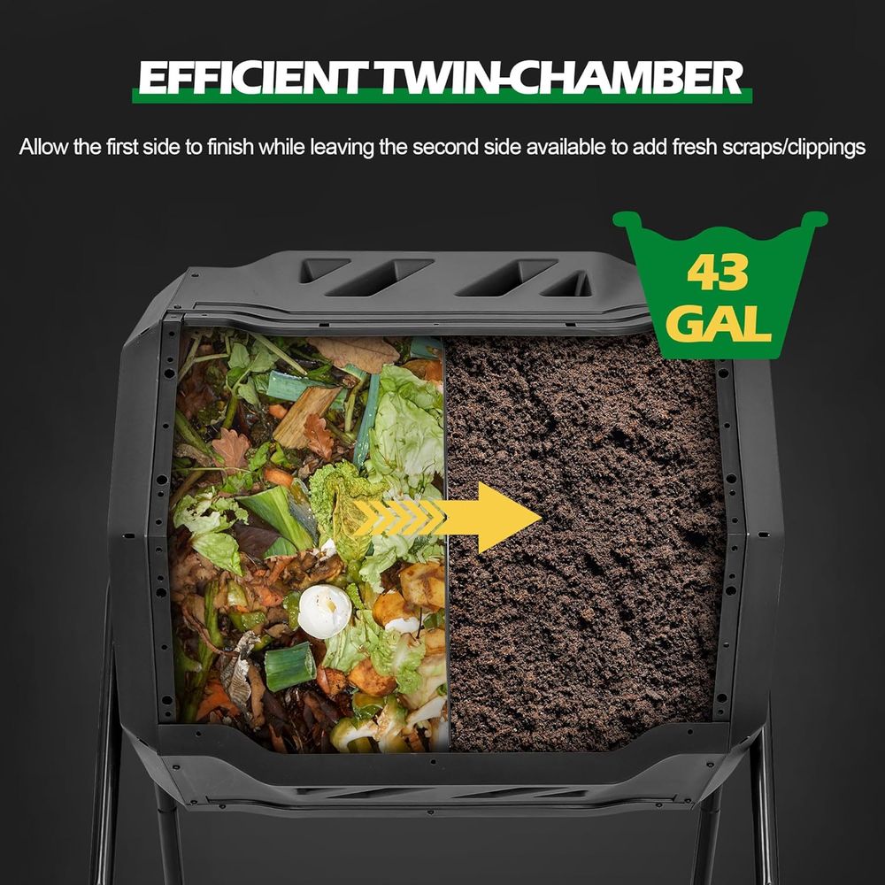 43ガロン堆肥タンブラービン、二層式BPAフリー回転式庭用ゴ - Compost Bin のレビューと価格