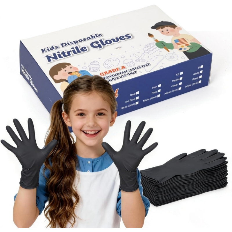 子供用黒ニトリル使い捨て手袋 4-12 歳用 3.5mil  - Gardening Tools Gloves のレビューと価格