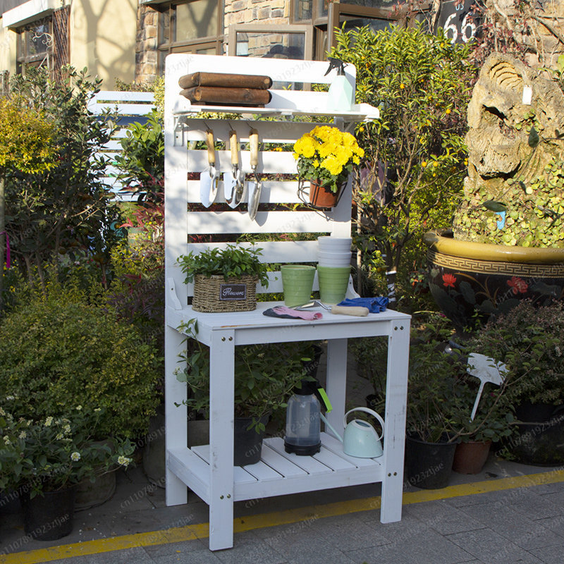 無垢材多肉植物栽培テーブル、ツール収納付き、屋外花作業台、バ - Gardening Tools Japan のレビューと価格